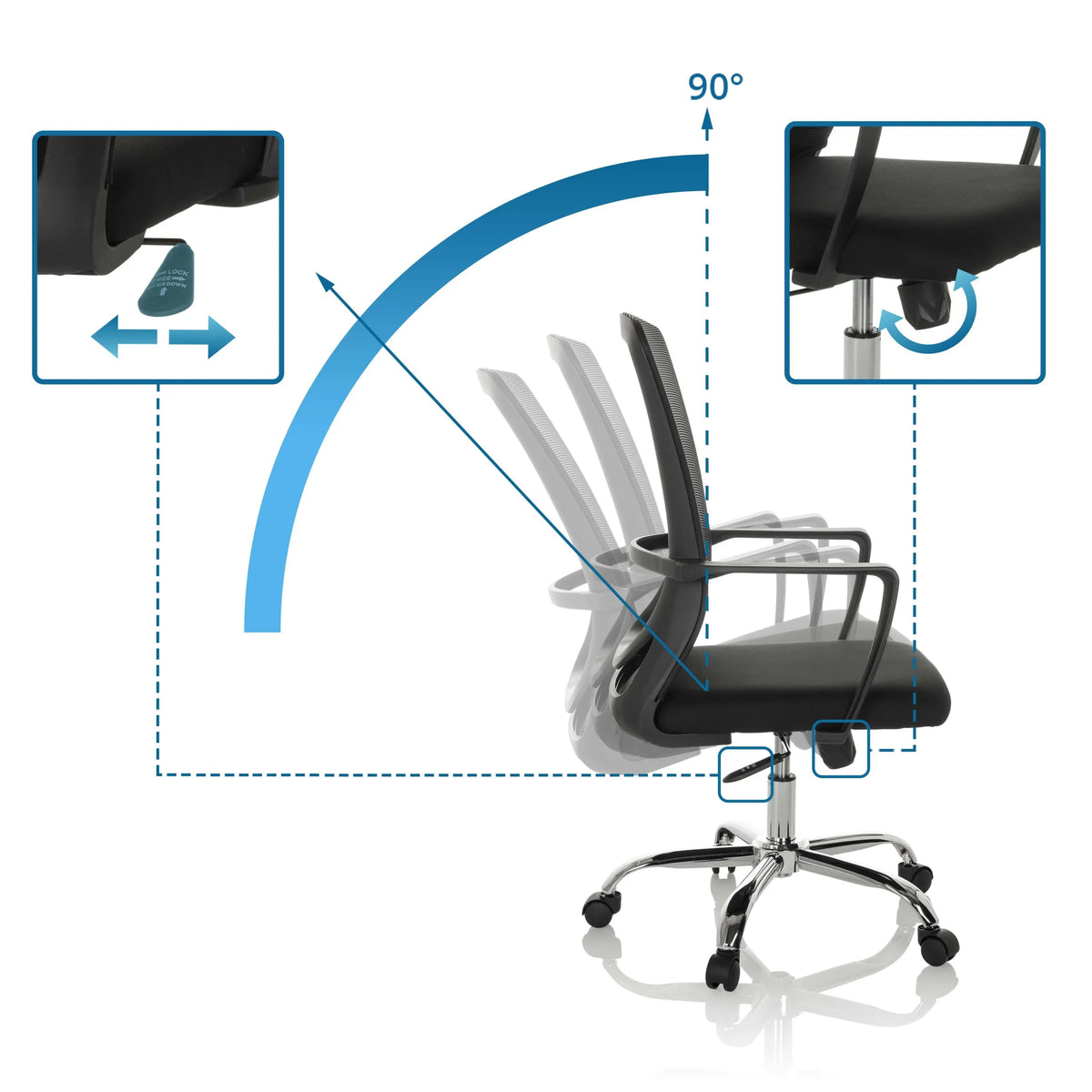 Adjustable backrest up to 90 degrees of the Home Office Chair STAR-TEC S by hjh OFFICE
