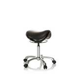 Black Saddle stool ORTHO SIT with foot cross and five castors by hjh OFFICE – 360-degree view (front three-quarter view 60°)