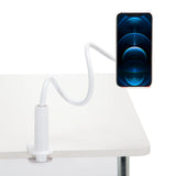 White Mobile phone & tablet holder FLEXMOBI I with flexible gooseneck and table clamp by hjh OFFICE – 360-degree view (front view 0°)