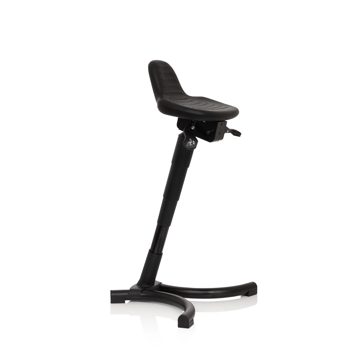 Black Standing aid TOP WORK 34 with seat, backrest and four-legged base by hjh OFFICE – 360-degree view (front three-quarter view 60°)