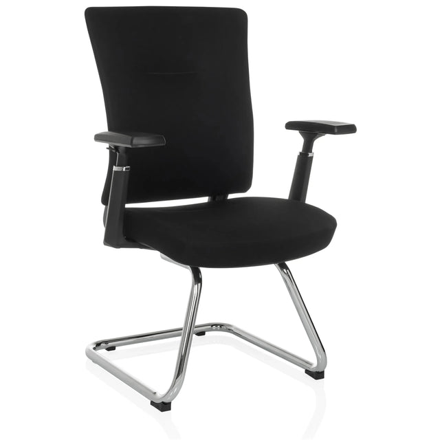 Black Cantilever chair CAPTIVO PRO V with fabric upholstery, armrests and chrome sled base by hjh OFFICE