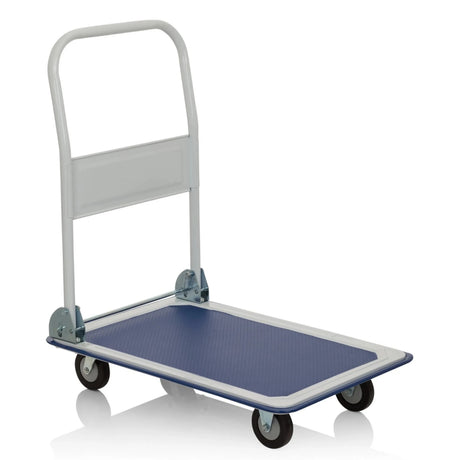 Blue and white Platform trolley CARRY with foldable handle and four swivel castors by hjh OFFICE