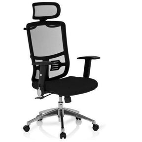 Professional Office Chair CAYEN with black mesh cover, headrest and silver base by hjh OFFICE