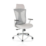 Grey Professional Office Chair FALEO W with mesh back and five-caster base by hjh OFFICE – 360-degree view (front three-quarter view 30°)