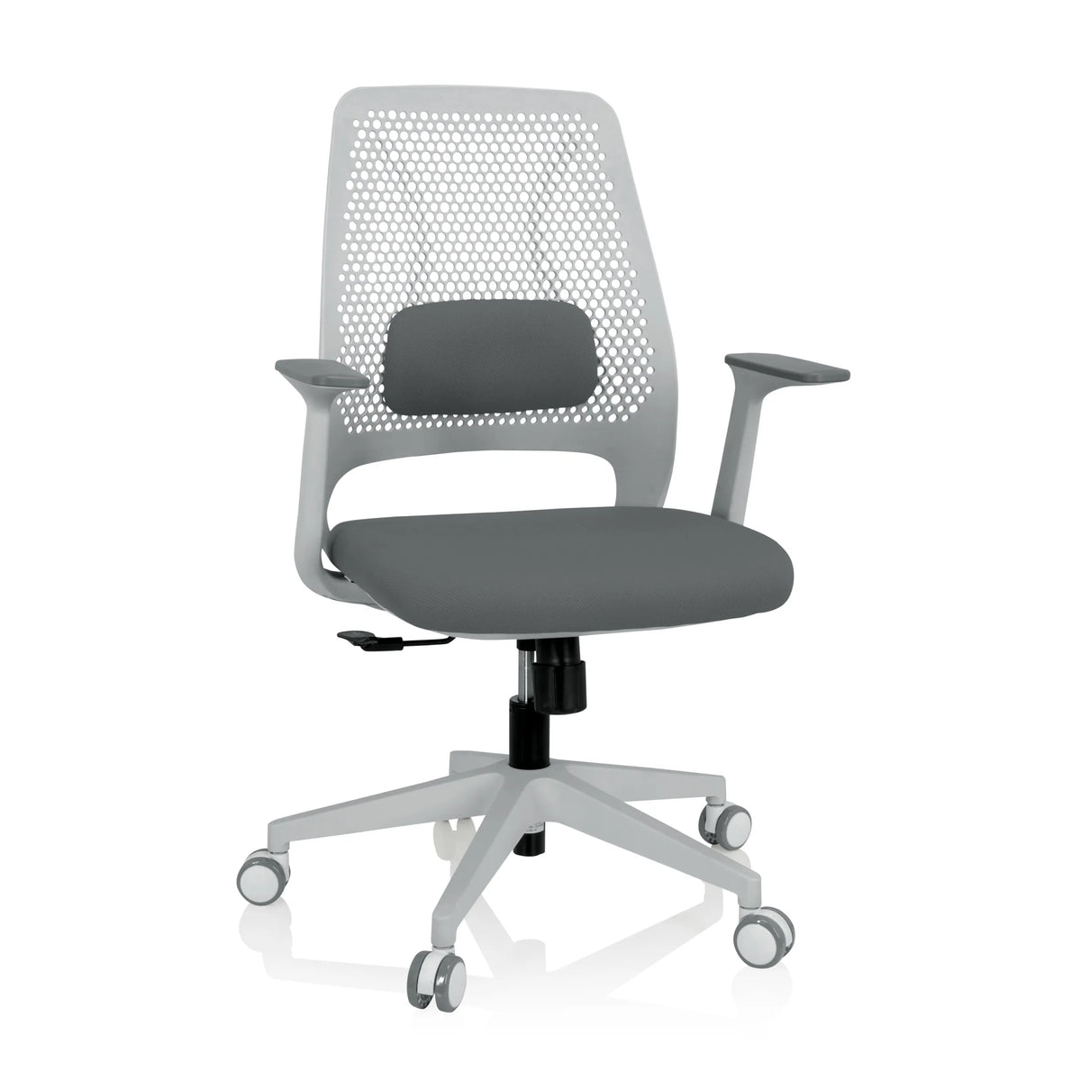Grey Home Office Chair PARFERIO W with mesh back and five-caster base by hjh OFFICE – 360-degree view (front view 20°)