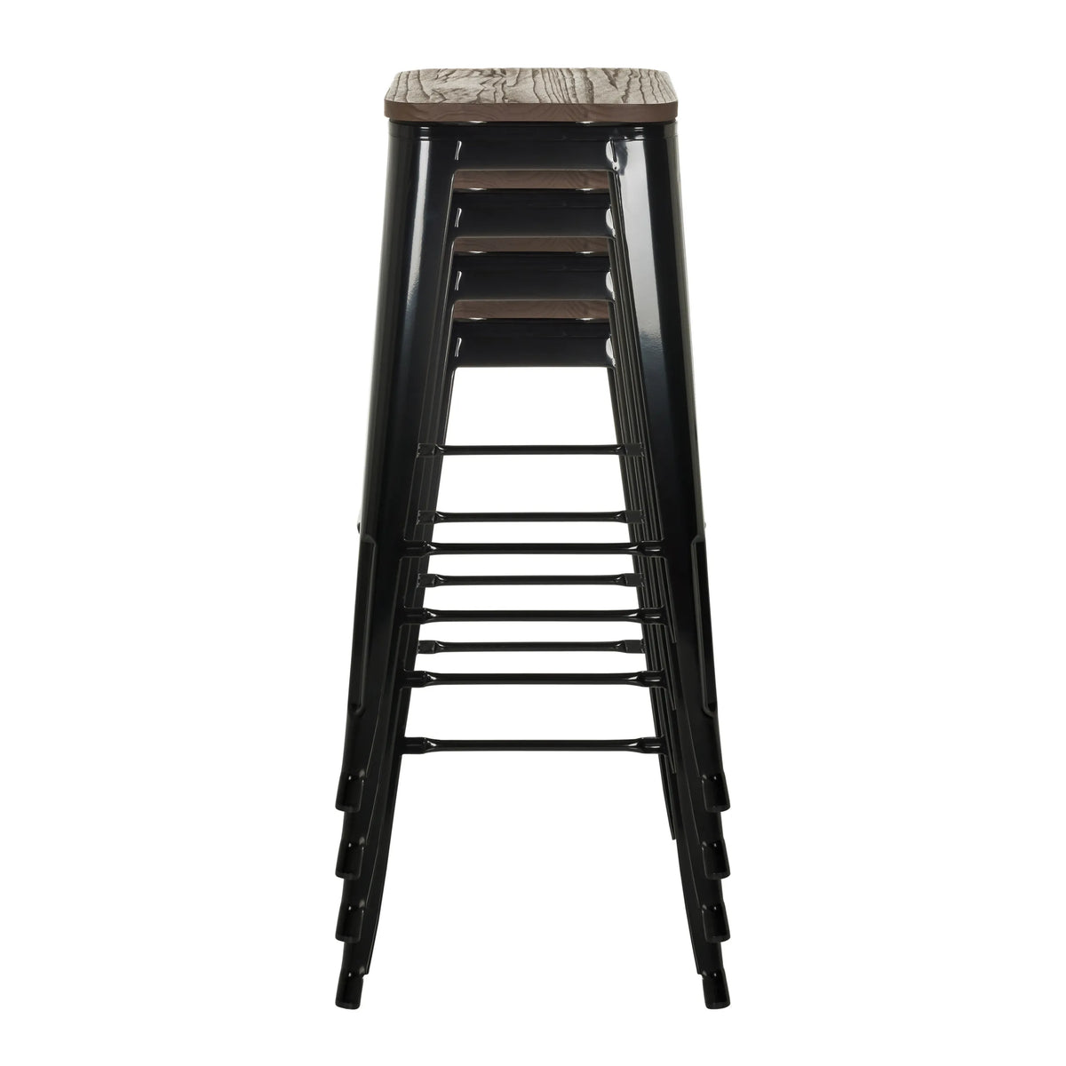 Stackable Bar stools VANTAGGIO HIGH WS in black with wooden seats by hjh OFFICE