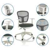 Home Office Chair TOP 108 W in grey with detailed views of the backrest, armrests and gas spring by hjh OFFICE