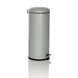 Grauer Mülleimer CLEAN VIII mit Deckel und Trittpedal von hjh OFFICE – 360-Grad-Ansicht (schräge Frontansicht 45°)