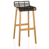 Bar stool LONSO W with black seat shell and oak wood frame by hjh OFFICE – 360-degree view (front view 15°)