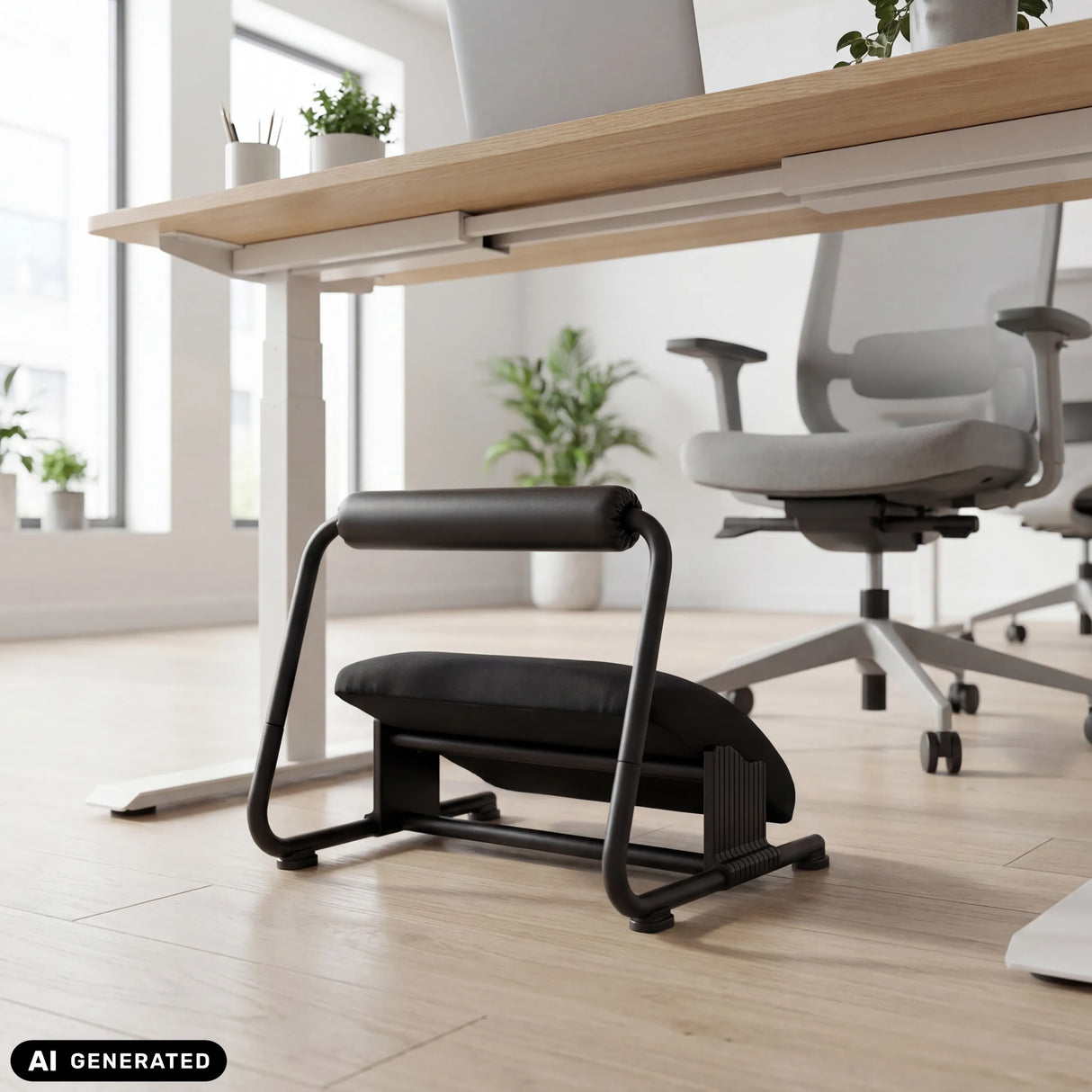 Black Podi Velvet footrest under a desk by hjh OFFICE (AI-generated image)