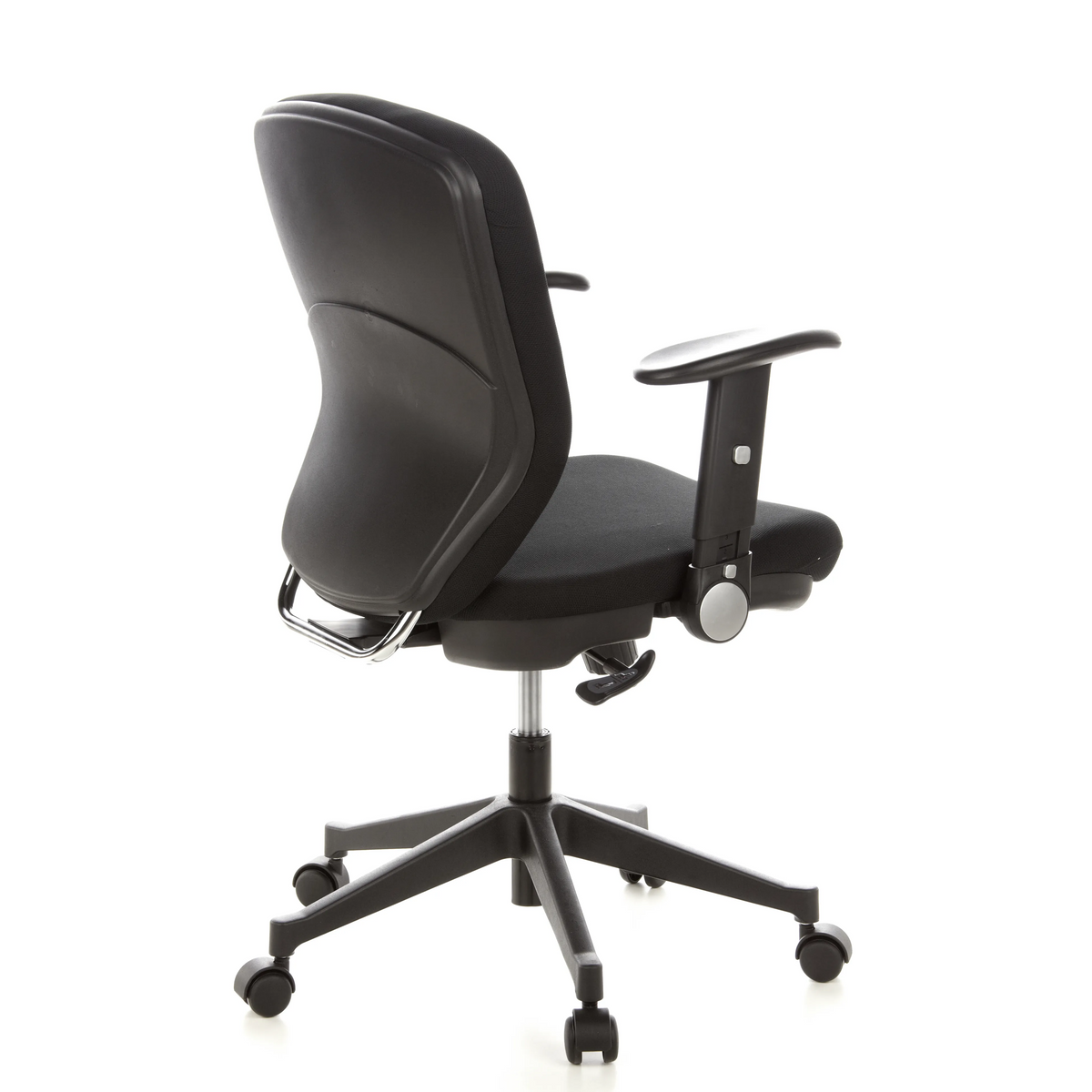 Black Professional Office Chair TRAFFIC 20 with armrests and five-caster base by hjh OFFICE – 360-degree view (rear three-quarter view 120°)