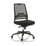 Black Professional Office Chair PORTO ECO I with mesh back and five-caster base by hjh OFFICE – 360-degree view (front three-quarter view 30°)