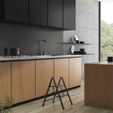Black folding ladder SOLID W5 with two steps in a kitchen by hjh OFFICE