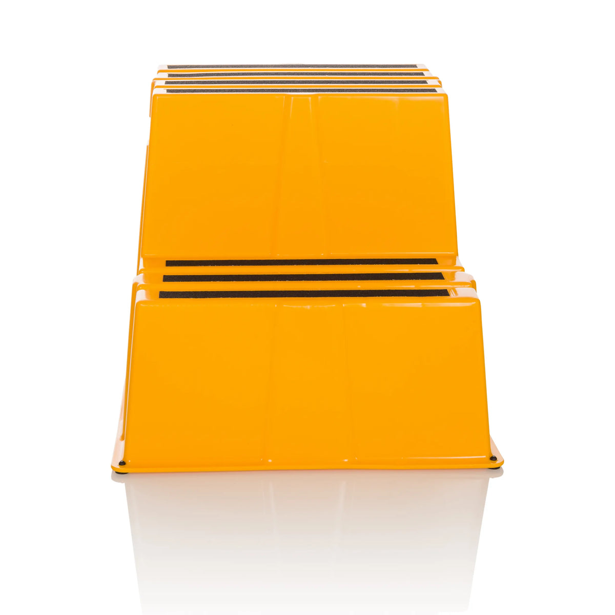 Yellow Step stool TIO-E2 with two steps and non-slip treads by hjh OFFICE – 360-degree view (front view 0°)