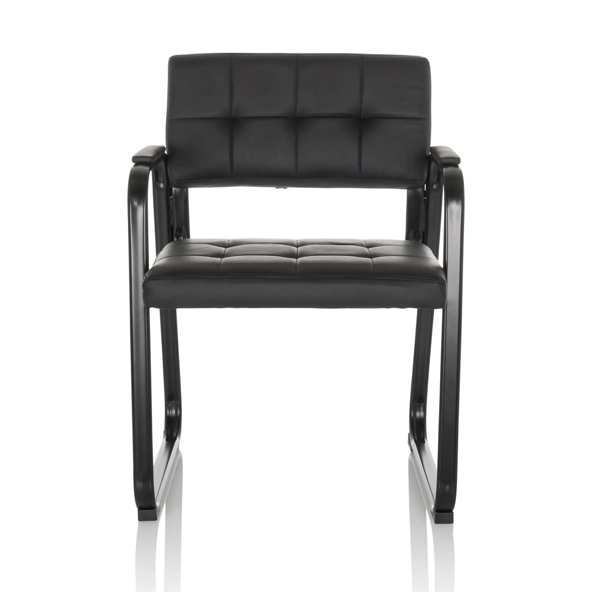 Black guest chair ZANTA B PU with quilted upholstery and armrests by hjh OFFICE – 360-degree view (front view 0°)