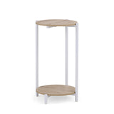 Nestup 1 side table in white and oak with integrated stool by hjh LIVING (AI-generated image)