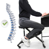 Kneeling chair ORTHONI in black with a schematic representation of the spine by hjh OFFICE