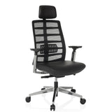 High-End-Bürostuhl SPINIO ELITE L mit schwarzem Netzbezug und Ledersitz von hjh OFFICE