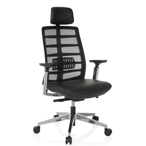 High-End-Bürostuhl SPINIO ELITE L mit schwarzem Netzbezug und Ledersitz von hjh OFFICE