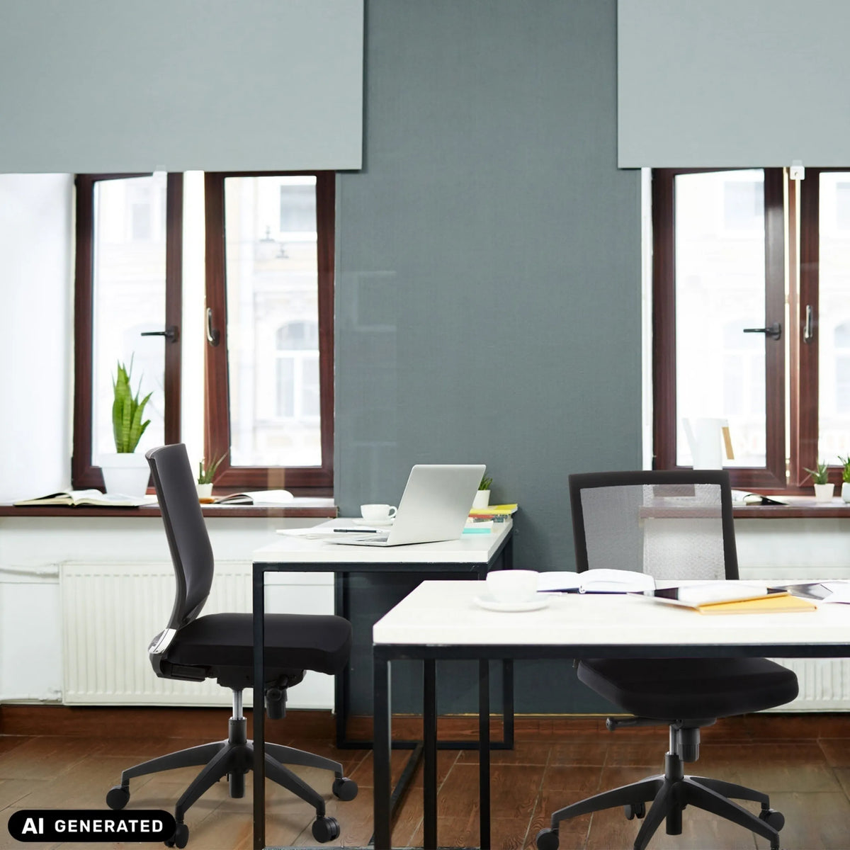 Professional Office Chair PORTO PRO in black in an office by hjh OFFICE (AI-generated image)