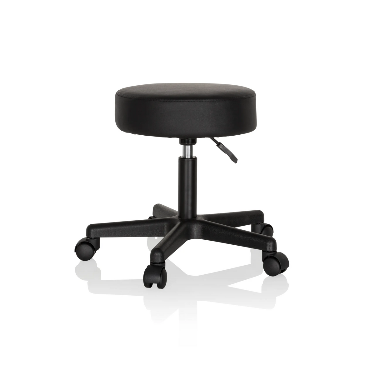 Black Swivel stool OPERATOR I with padded seat and five-caster base by hjh OFFICE – 360-degree view (front view 20°)