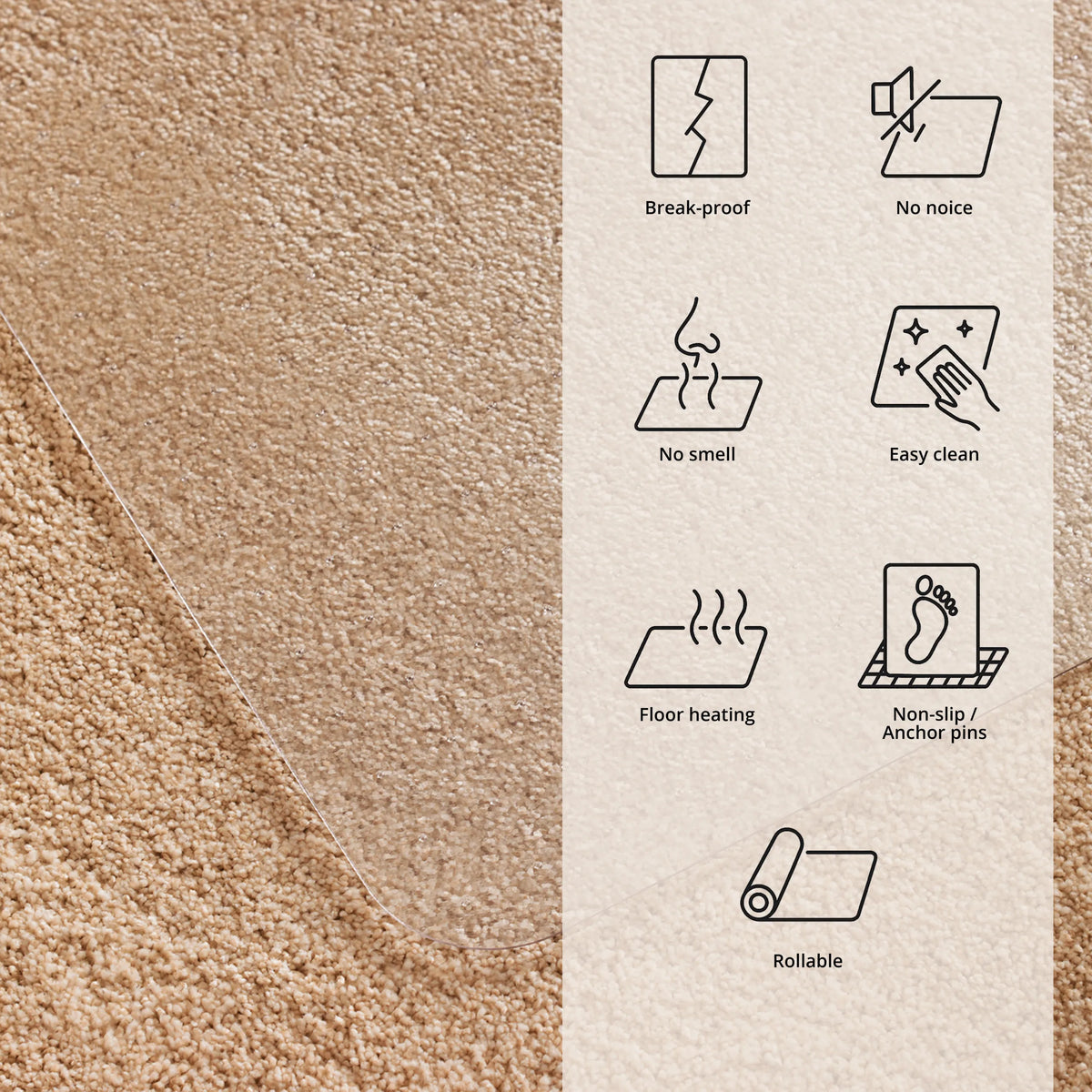 Transparent Office Mat ULTIMAT II for carpets with functional symbols by Floortex