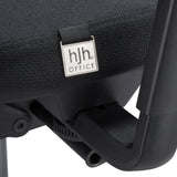 Silver-coloured logo plaque on the black fabric upholstery of the Skandis Pro Professional Office Chair by hjh OFFICE