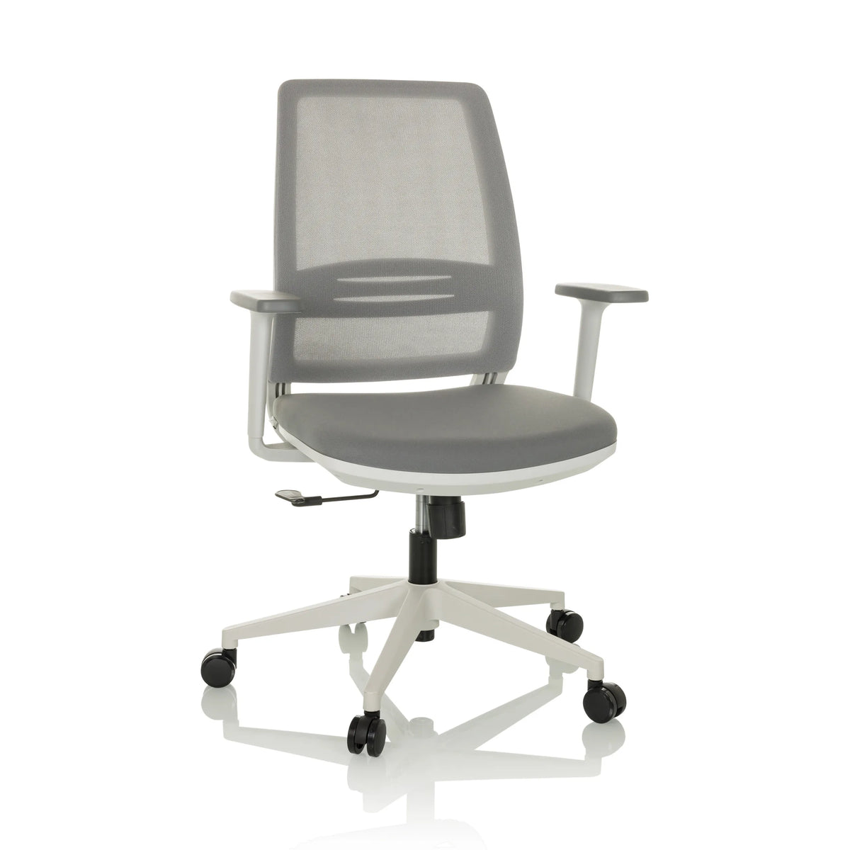 Grey Home Office Chair PROFONDO ECO W with mesh back and five-caster base by hjh OFFICE – 360-degree view (front view 15°)