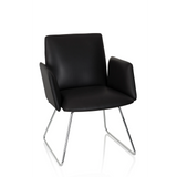 Black upholstered chair DESIGNIA V with armrests and slim metal legs by hjh OFFICE – 360-degree view (front view 20°)