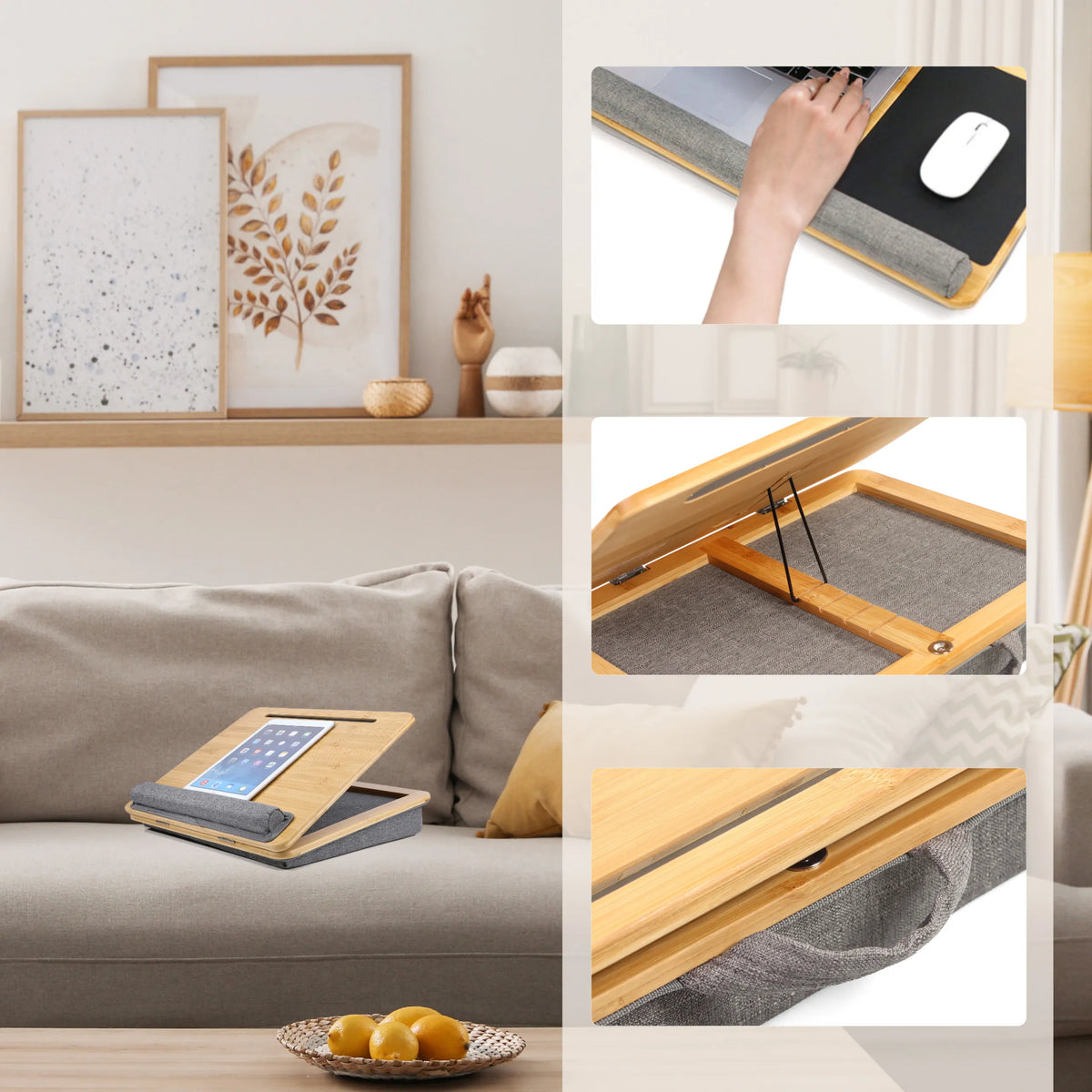 COMFILAP III Laptop Pad in brown and grey with integrated mouse pad and tablet holder by hjh OFFICE