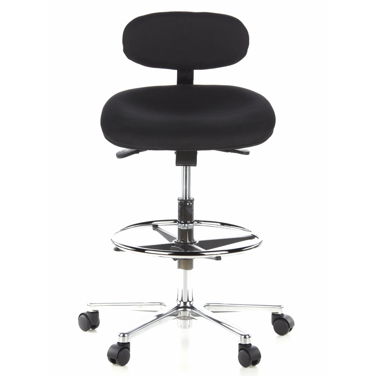 Black Counter chair WORK MF with footring and five-caster base by hjh OFFICE – 360-degree view (front view 0°)