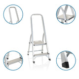 Two-step Folding Ladder SOLID I made of aluminium with safety rail and non-slip feet by hjh OFFICE