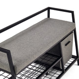 Grey seat and storage compartment of the Estha Loft shoe cabinet with black metal frame by hjh LIVING