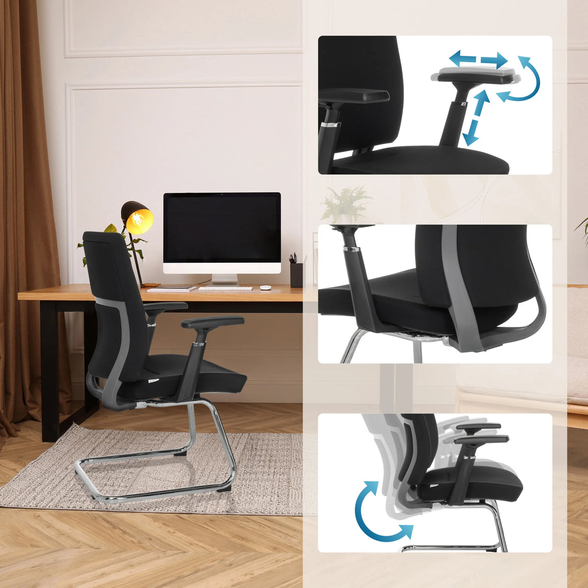 Adjustable armrests and mechanism of the CAPTIVO PRO V cantilever chair in black by hjh OFFICE