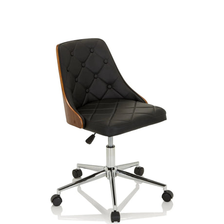 Home Office Chair CENCA with black faux leather cover, quilting and wooden back by hjh OFFICE
