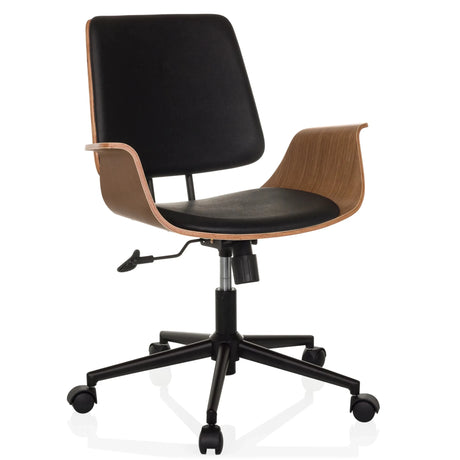 Home Office Chair CENCA II with black upholstery, wooden shell and caster base by hjh LIVING