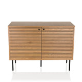 Sideboard LINNO S in Eiche mit geriffelten Fronten und schwarzen Metallfüßen von hjh LIVING – 360-Grad-Ansicht (Frontansicht 0°)