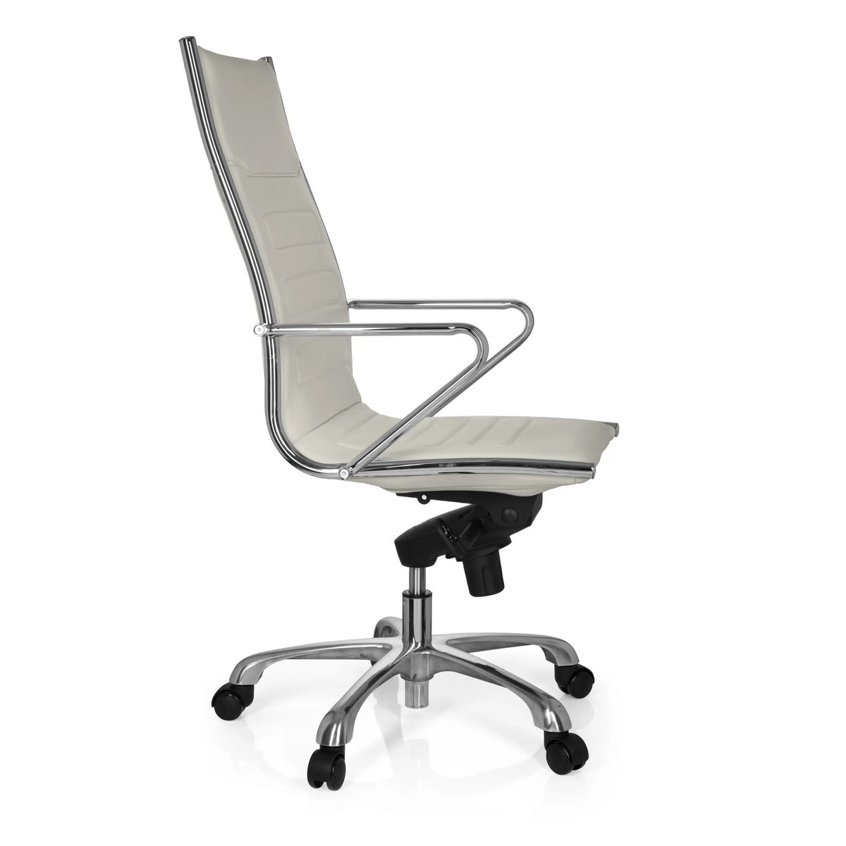 Cream white Professional Executive Chair PARIBA III with armrests and five-caster base by hjh OFFICE – 360-degree view (side profile 80°)