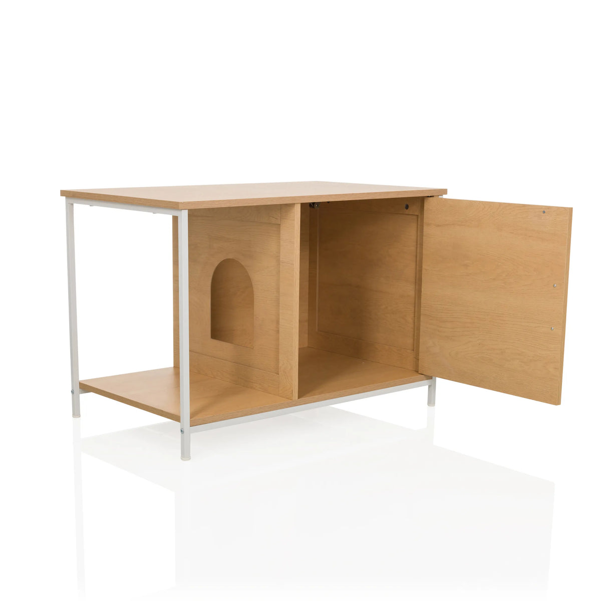 Open Cat house KITTYHOME 1 in beech effect with white frame and arched entrance by hjh LIVING