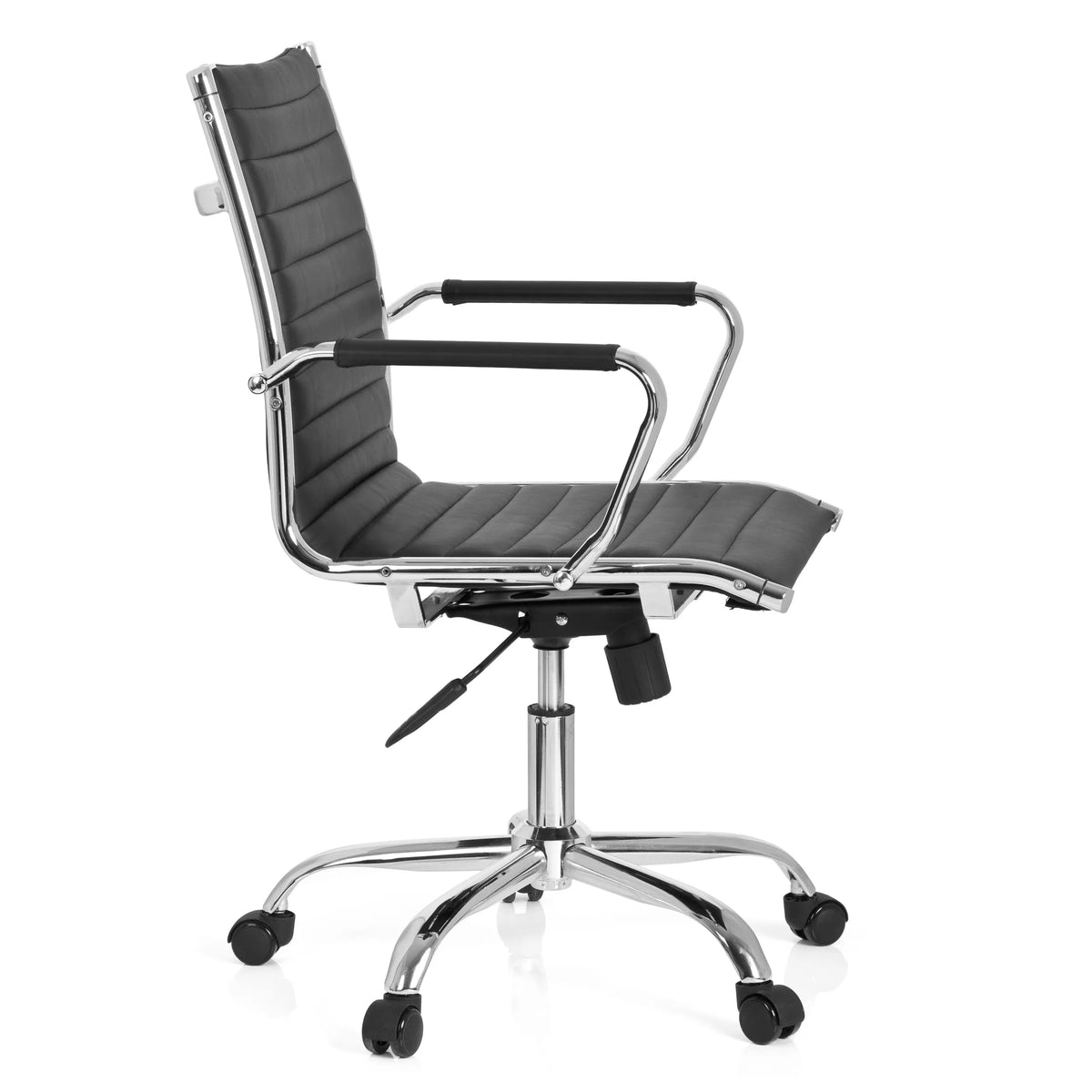 Black Professional Executive Chair VEMONA 10 with horizontal quilting and five-caster base by hjh OFFICE – 360-degree view (side profile 80°)