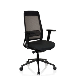 Professional Office Chair CHIARO T1 BLACK in black with mesh backrest and armrests by hjh OFFICE