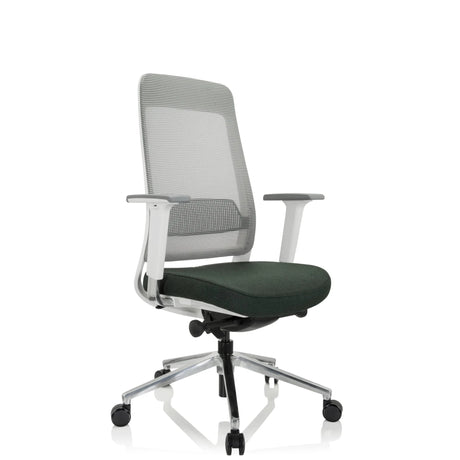 Professional Office Chair CHIARO T2 WHITE with grey mesh back, dark green seat and white frame by hjh OFFICE