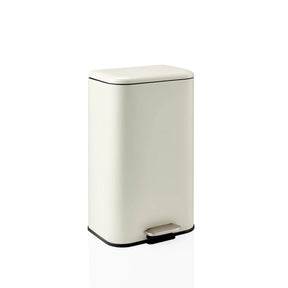 Beige wastepaper Clean 1 with silver-coloured foot pedal and closed lid by hjh OFFICE