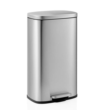 Silver stainless steel wastepaper Clean 15 with pedal bin and lid by hjh OFFICE