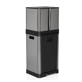 Silver CLEAN 3 wastepaper bin with black front lid and foot pedal by hjh OFFICE