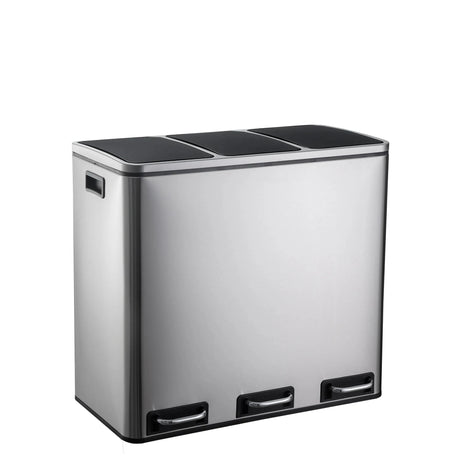 Silver Wastepaper Clean 9 with three separate compartments and black lids by hjh OFFICE