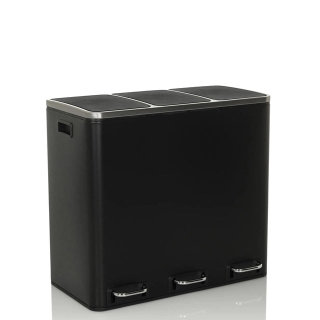 Black Wastepaper Clean 9 with three compartments and silver handles by hjh OFFICE