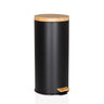Wastepaper CLEAN BAMBOO in matte black with wooden lid and foot pedal by hjh OFFICE