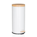 White CLEAN BAMBOO wastepaper bin with a matte finish, bamboo lid and foot pedal by hjh OFFICE