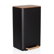 Black CLEAN NATURA wastepaper bin with lid and walnut-look handle by hjh OFFICE